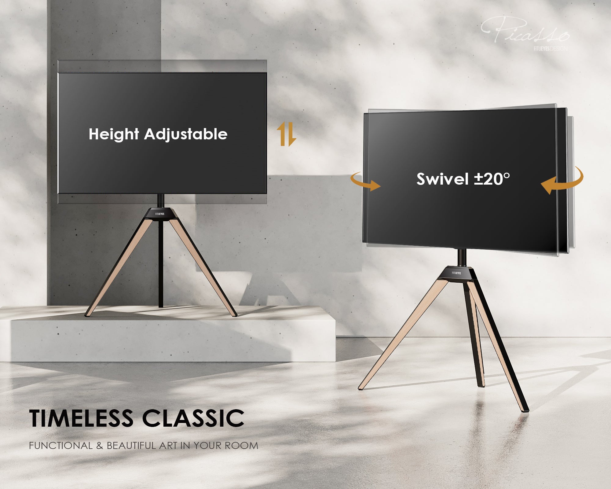 Floor-standing TV stand with 20° adjustable angle