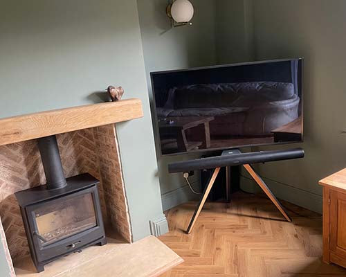tv stand for fireplace, near the fireplace, walnut wood finish, with 32-65 inches TV
