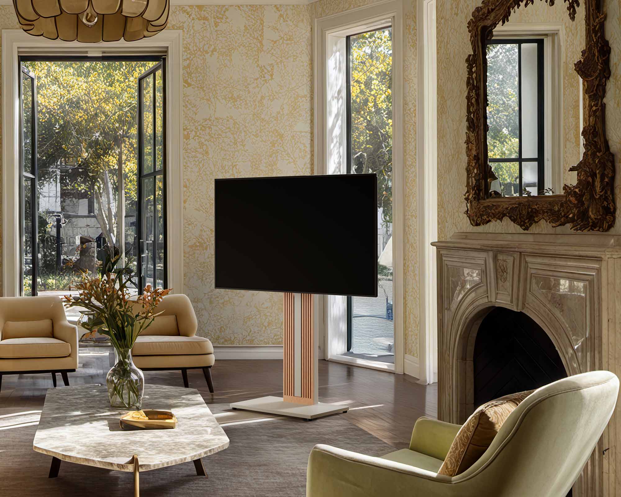 fitueyes zen series tv stand for 55 inch tv by the fireplace