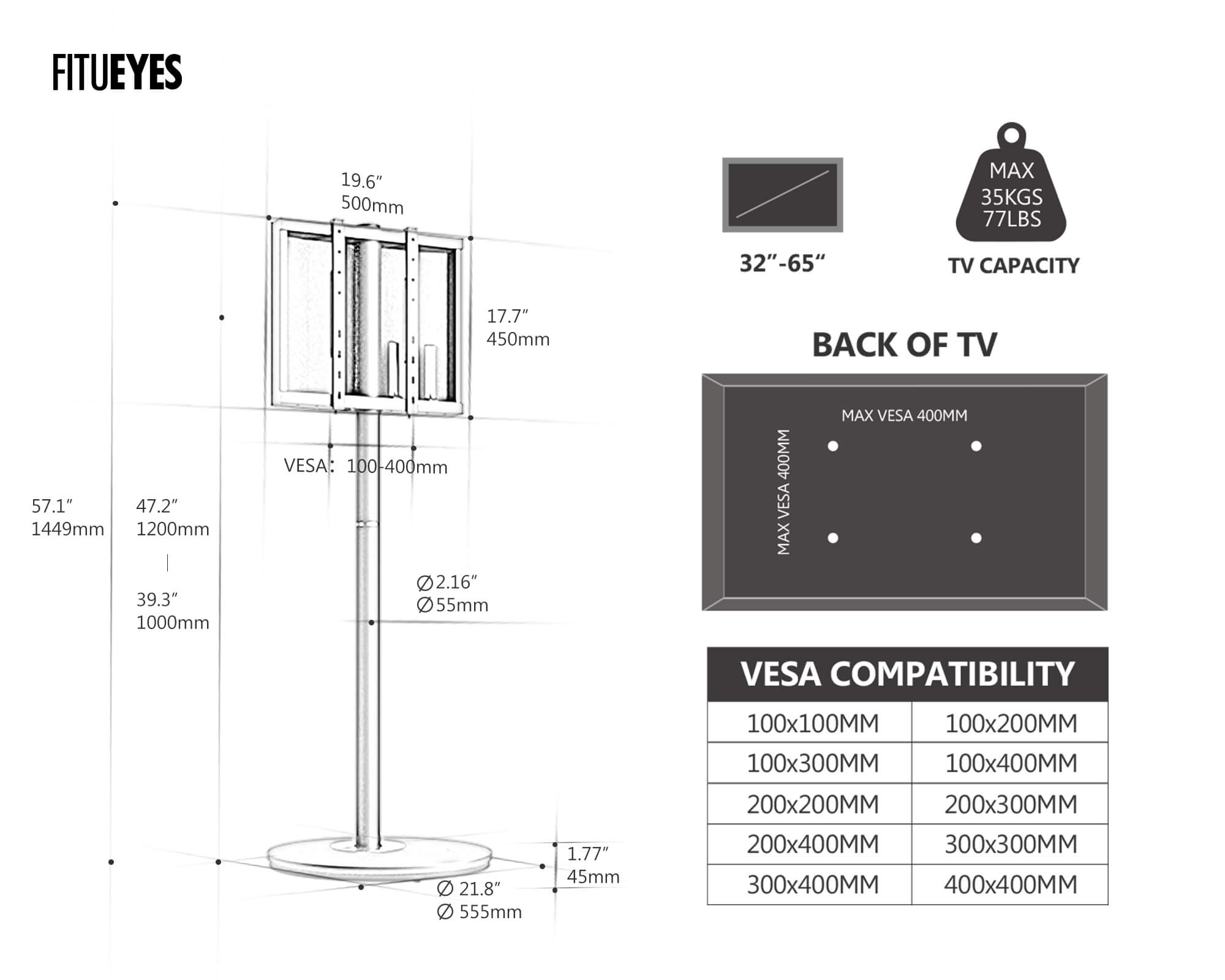 Master V2 FT65 Floor TV Stand With Wheels