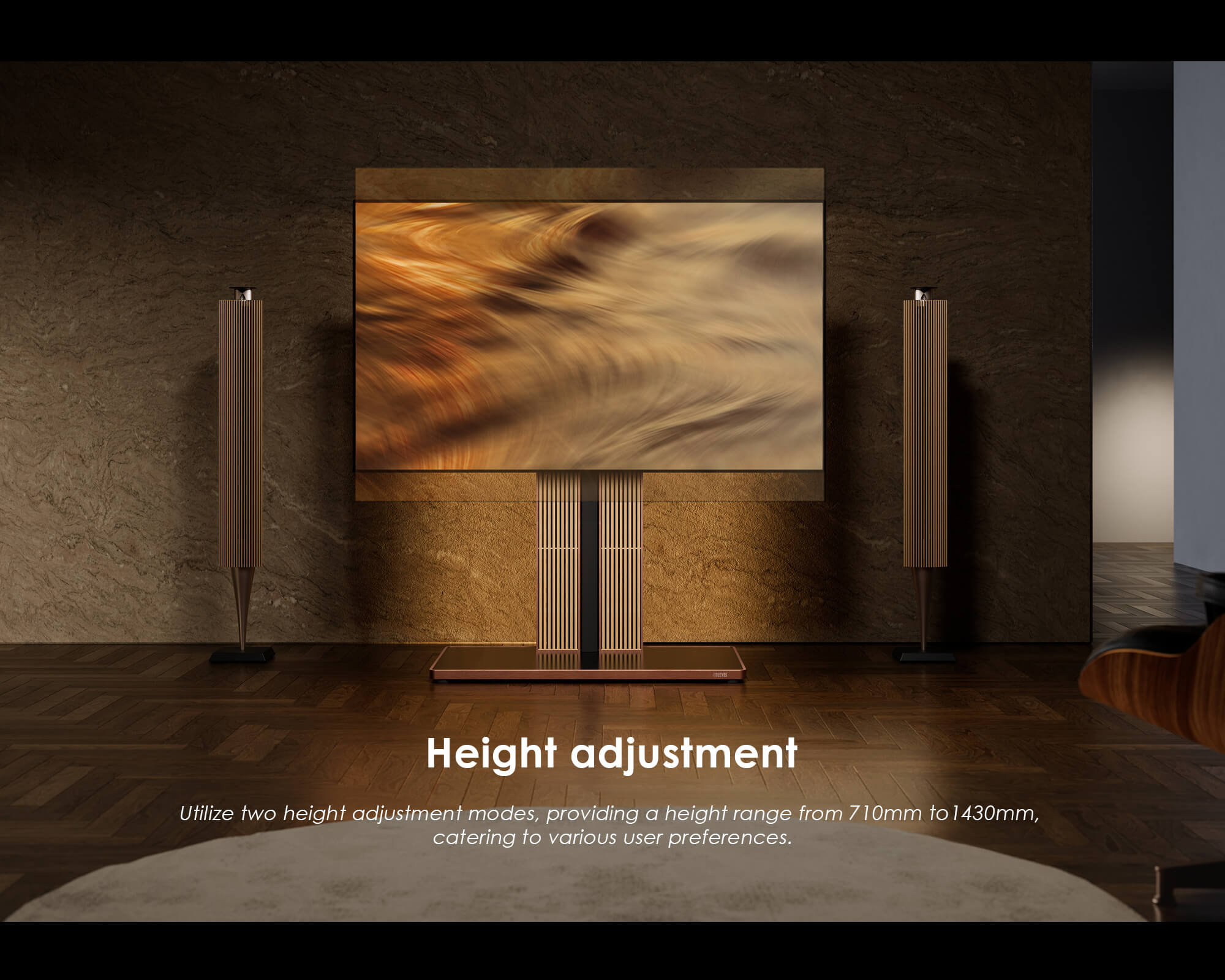 Height-adjustable floor stand for 100 inch tv FITUEYES Cantor Series