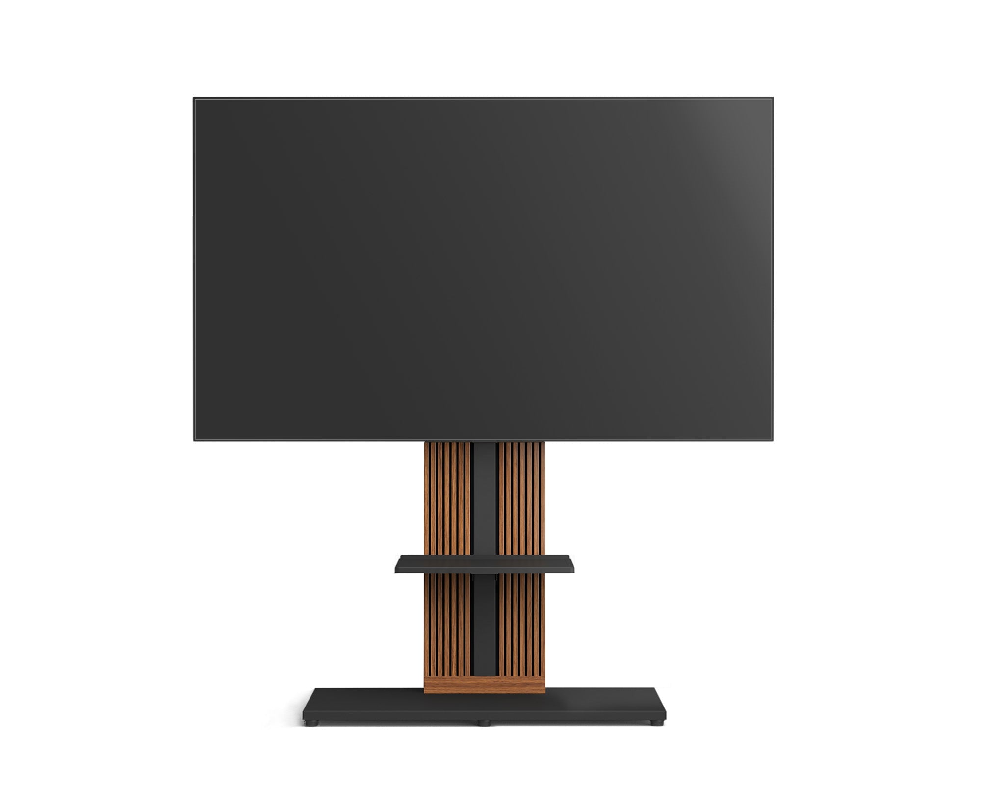 Zen FT88 walnut TV stand with a single media shelf and low-profile black base