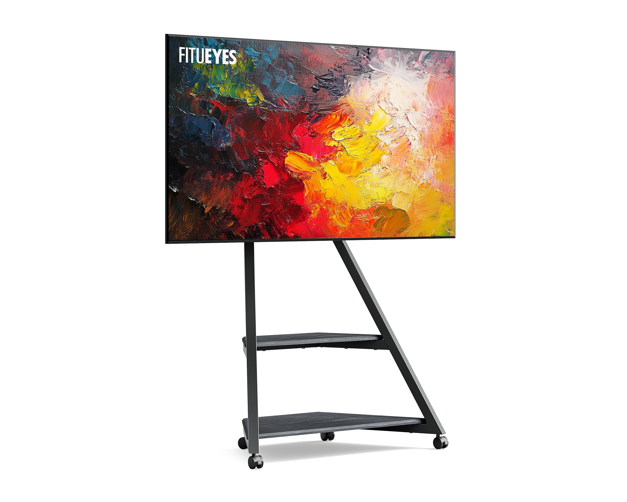 Black portable television stand with wheels