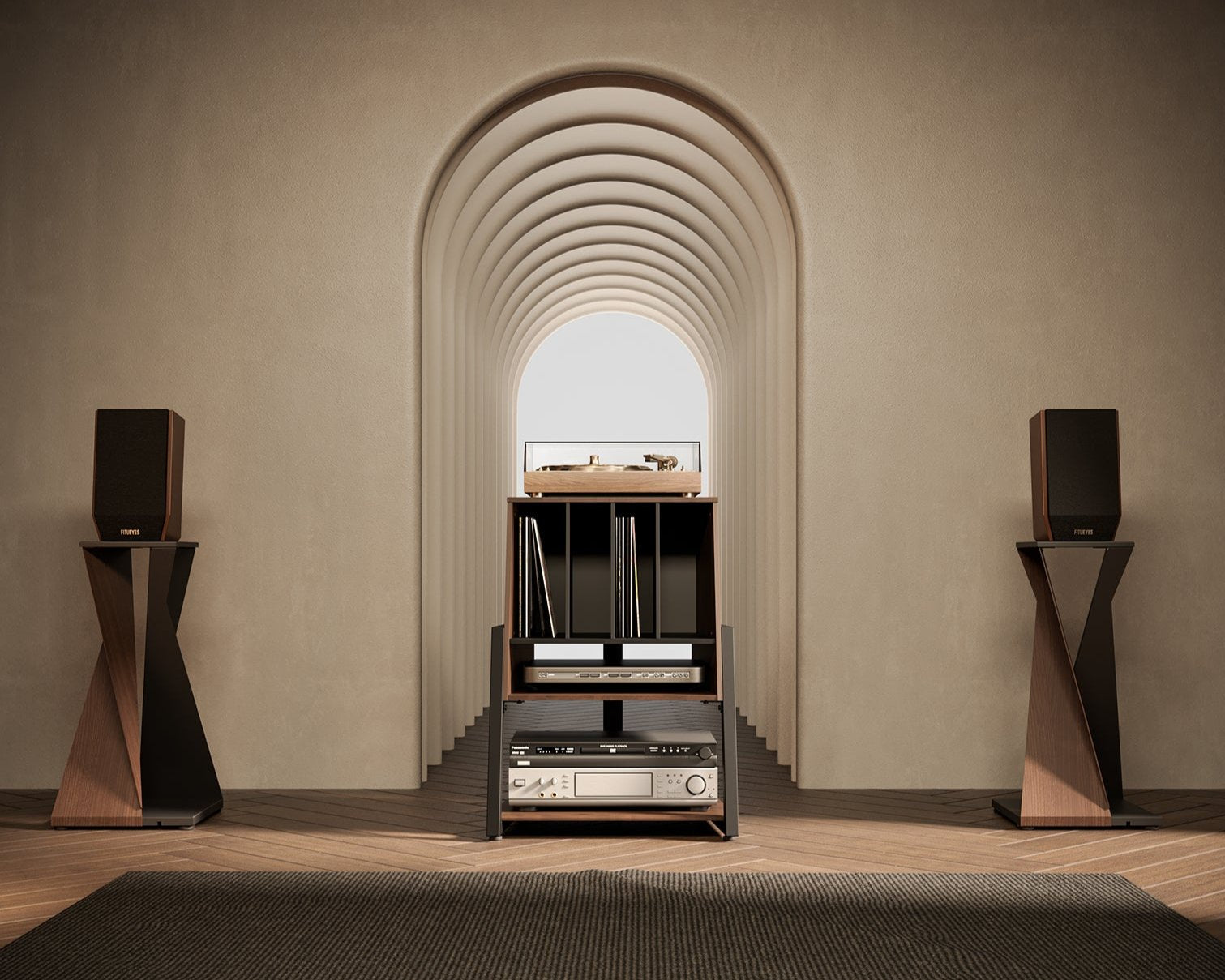Record player stand in walnut colour to match the Eiffel speaker stand