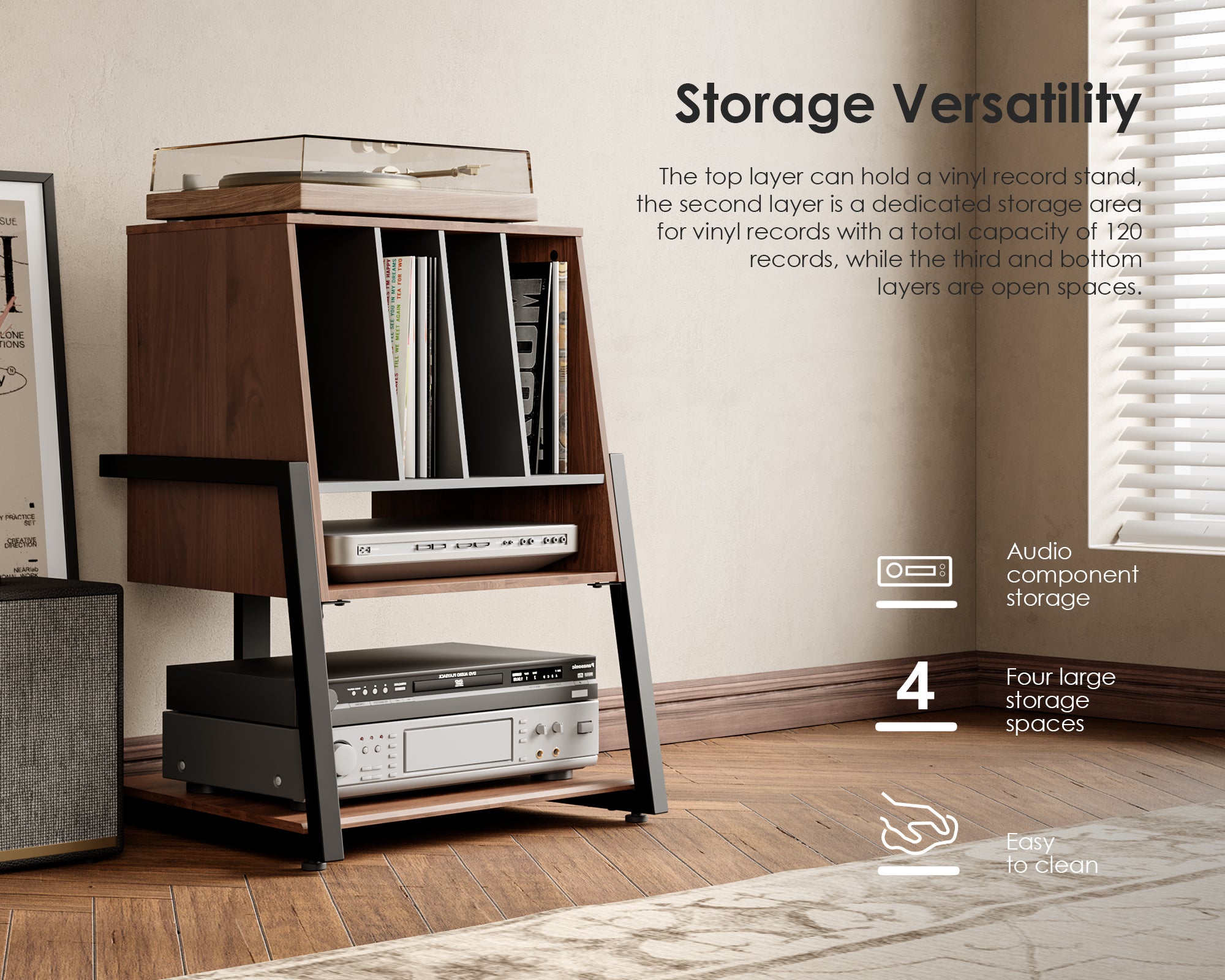 record player cabinet with large storage