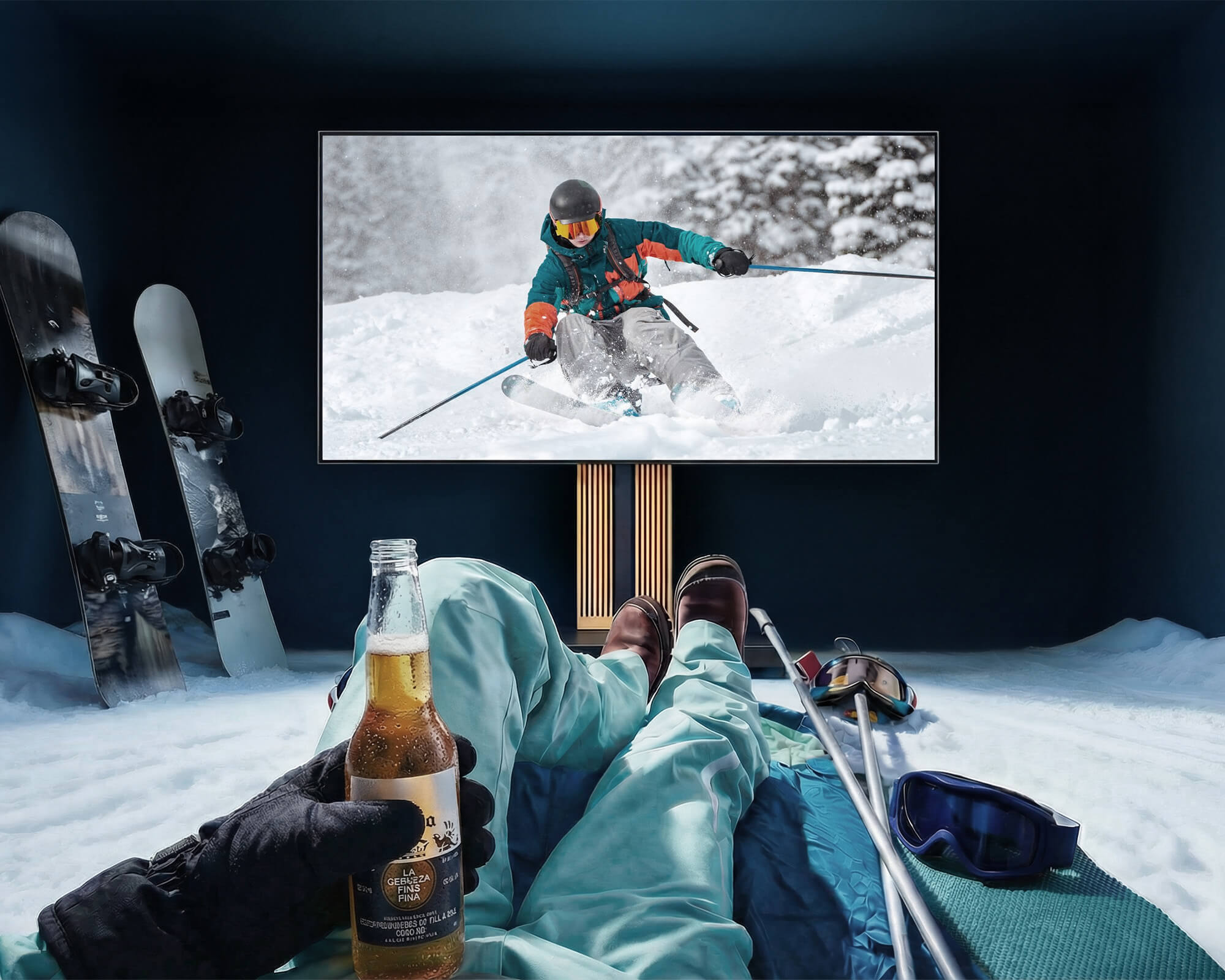 88 inch floor tv stand for viewing Olympic ski competitions