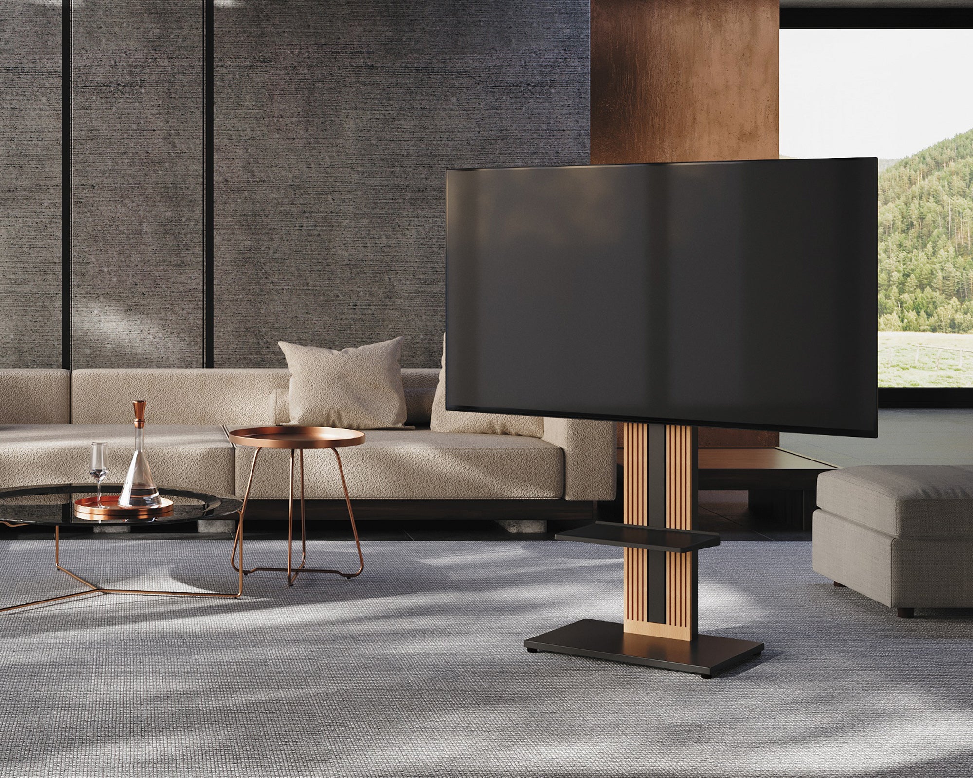 The zen series shelf on the tv stand in the living room