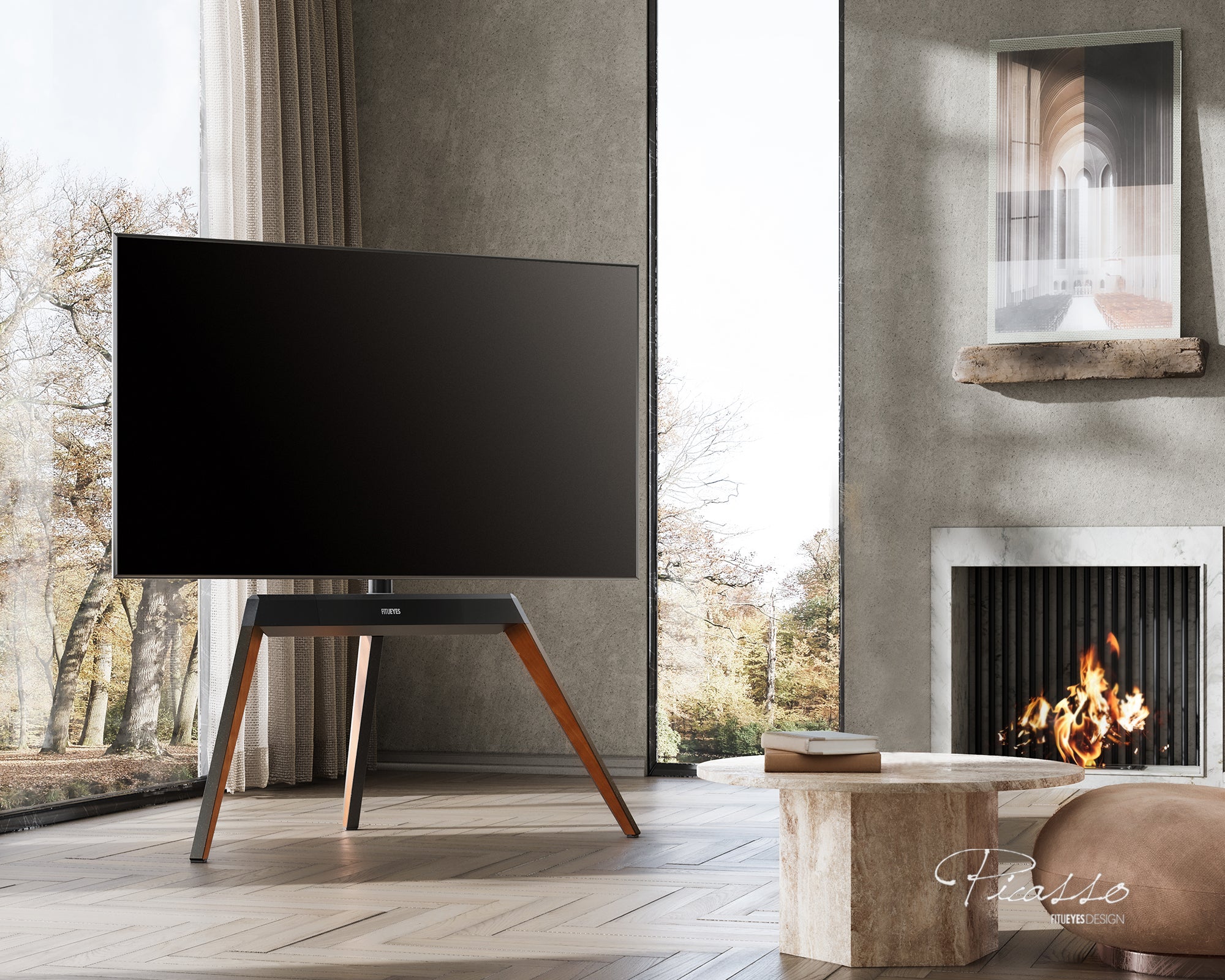 fitueyes easel tv stand for78 inch tv in the living room