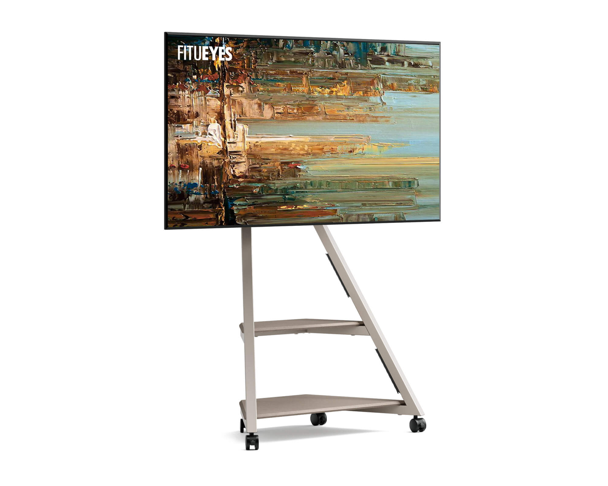 portable tv stand with wheels in camel