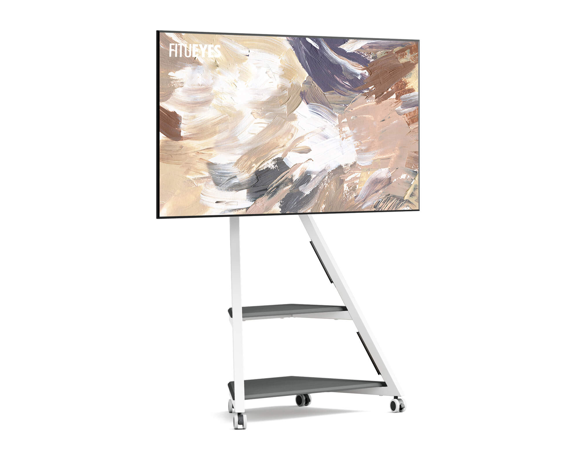 portable tv stand with castors in white
