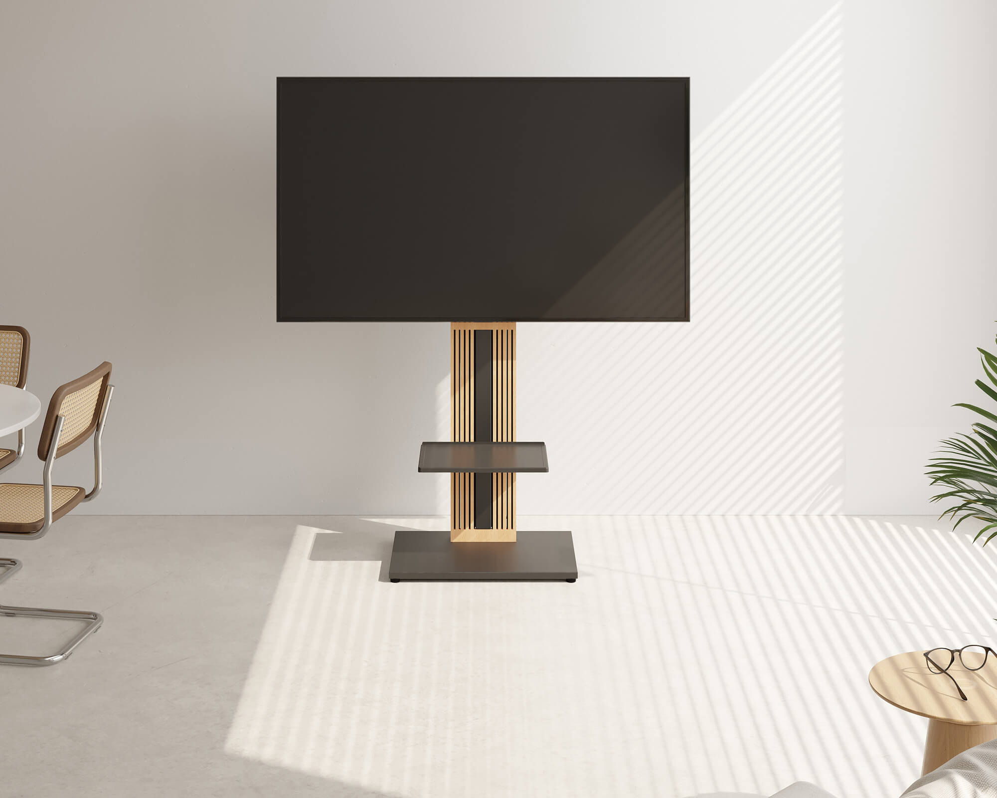 FITUEYES ZEN FT65 TV Stand with black Plate Shelf