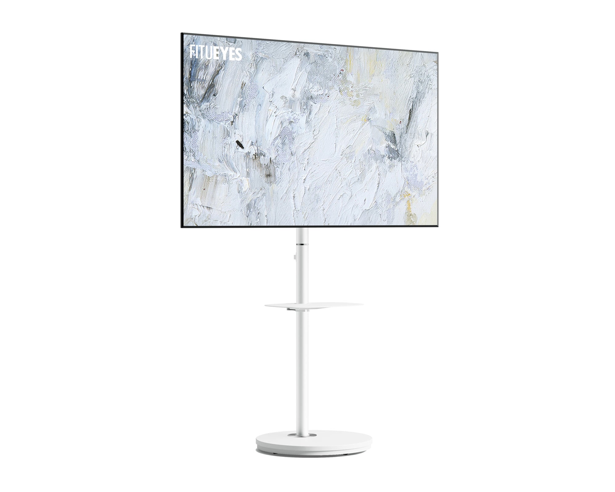 Mobile TV stand on casters with one shelf in white