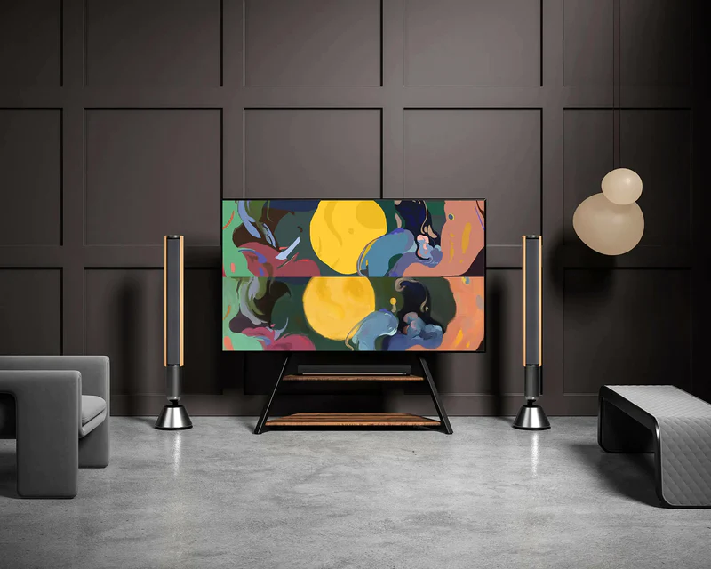 Floor standing TV stand in walnut in the living room、showroom