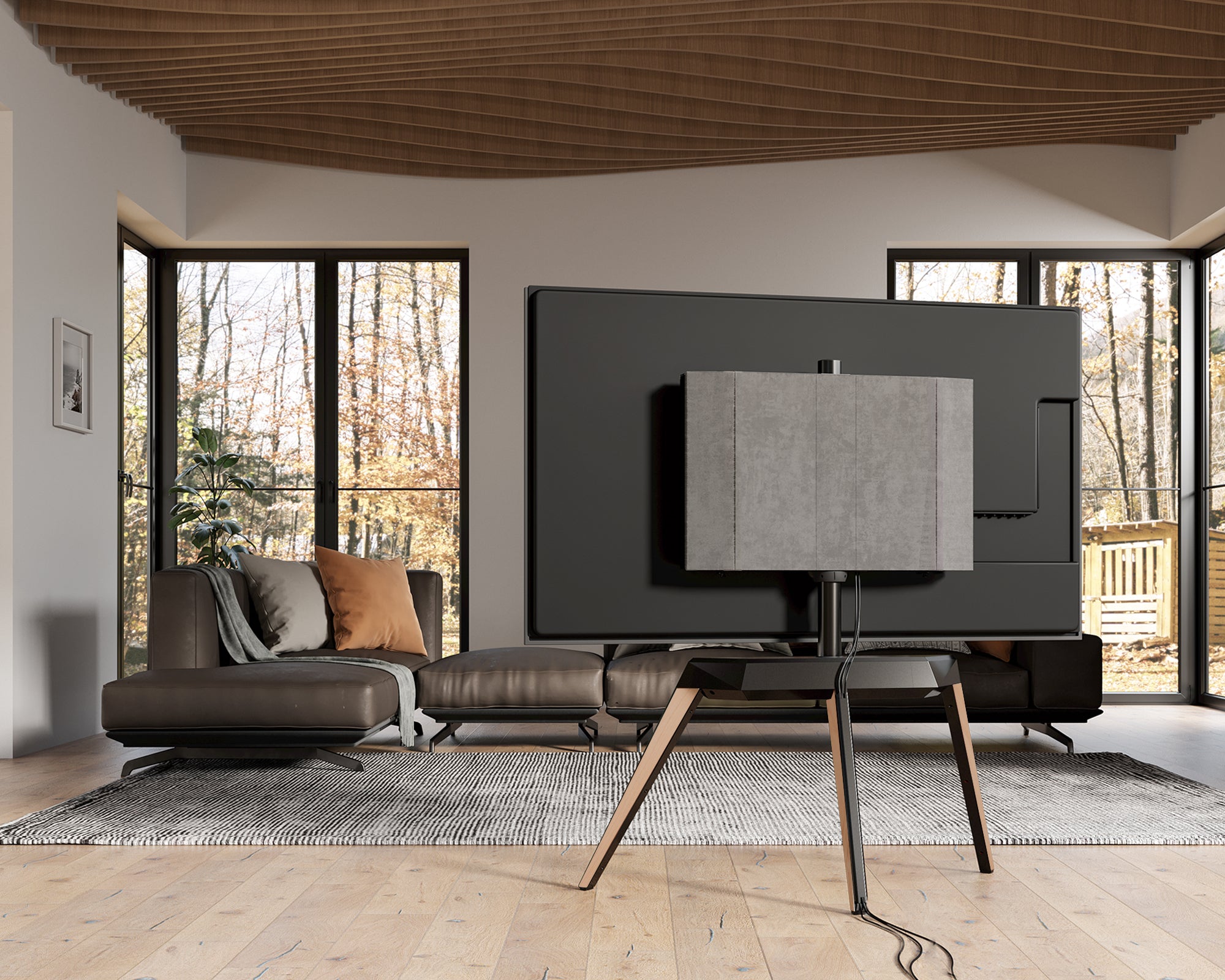 easel tv stand with cable management