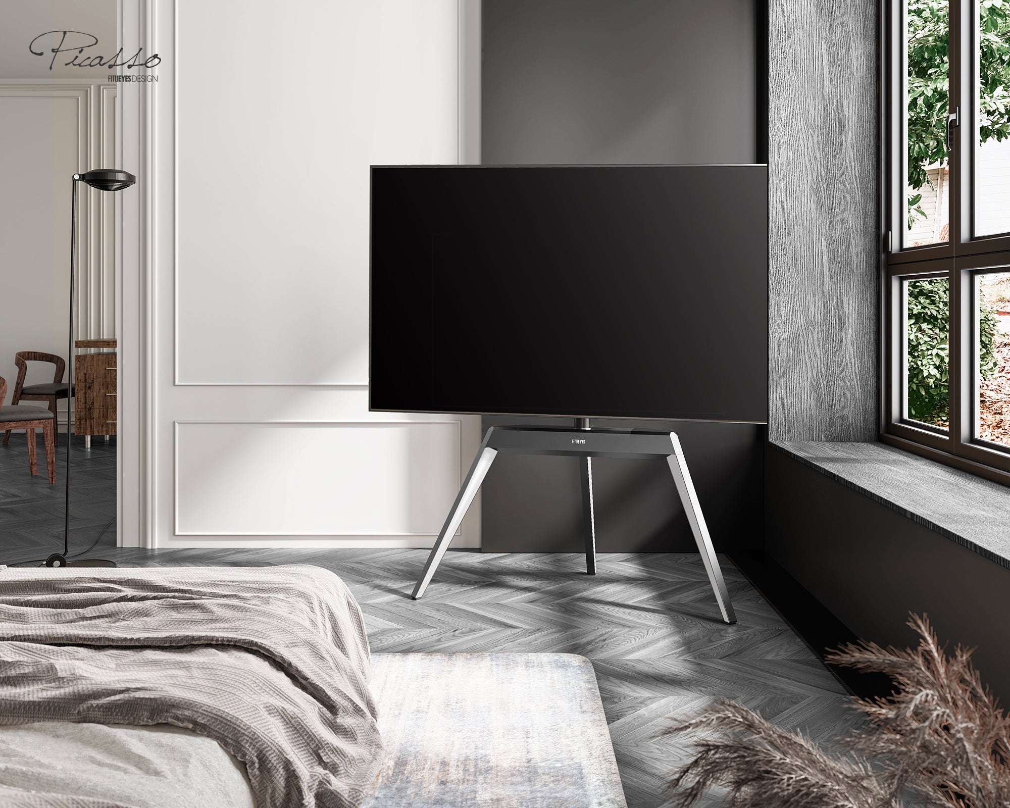 fitueyes corner tv stand in the bedroom