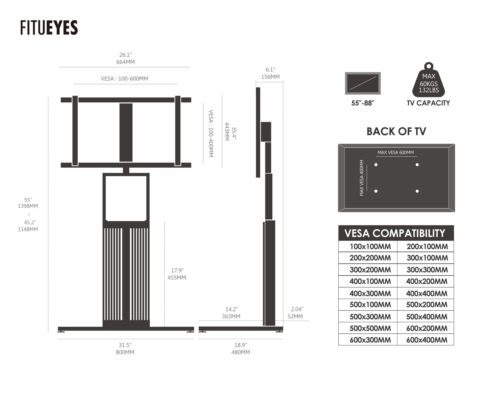 ZEN FT88 Floor TV Stand