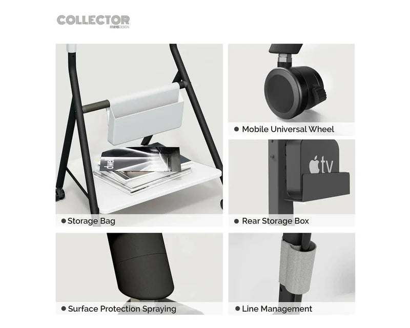 cable management tv stand with wheels in black FITUEYES