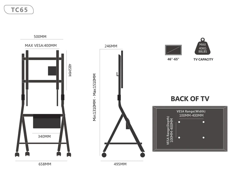 dimension TV stand Collector TC65