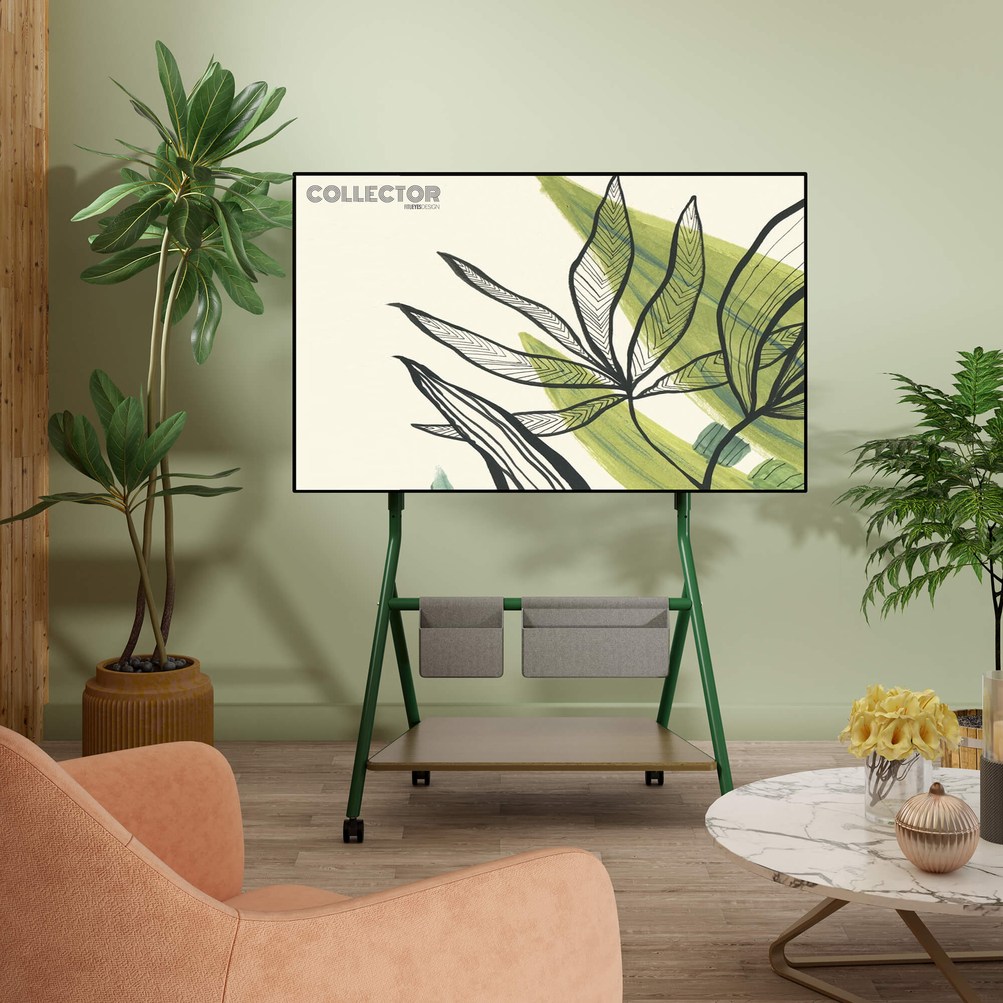 rolling tv stand with storage bag FITUEYES Green Pine