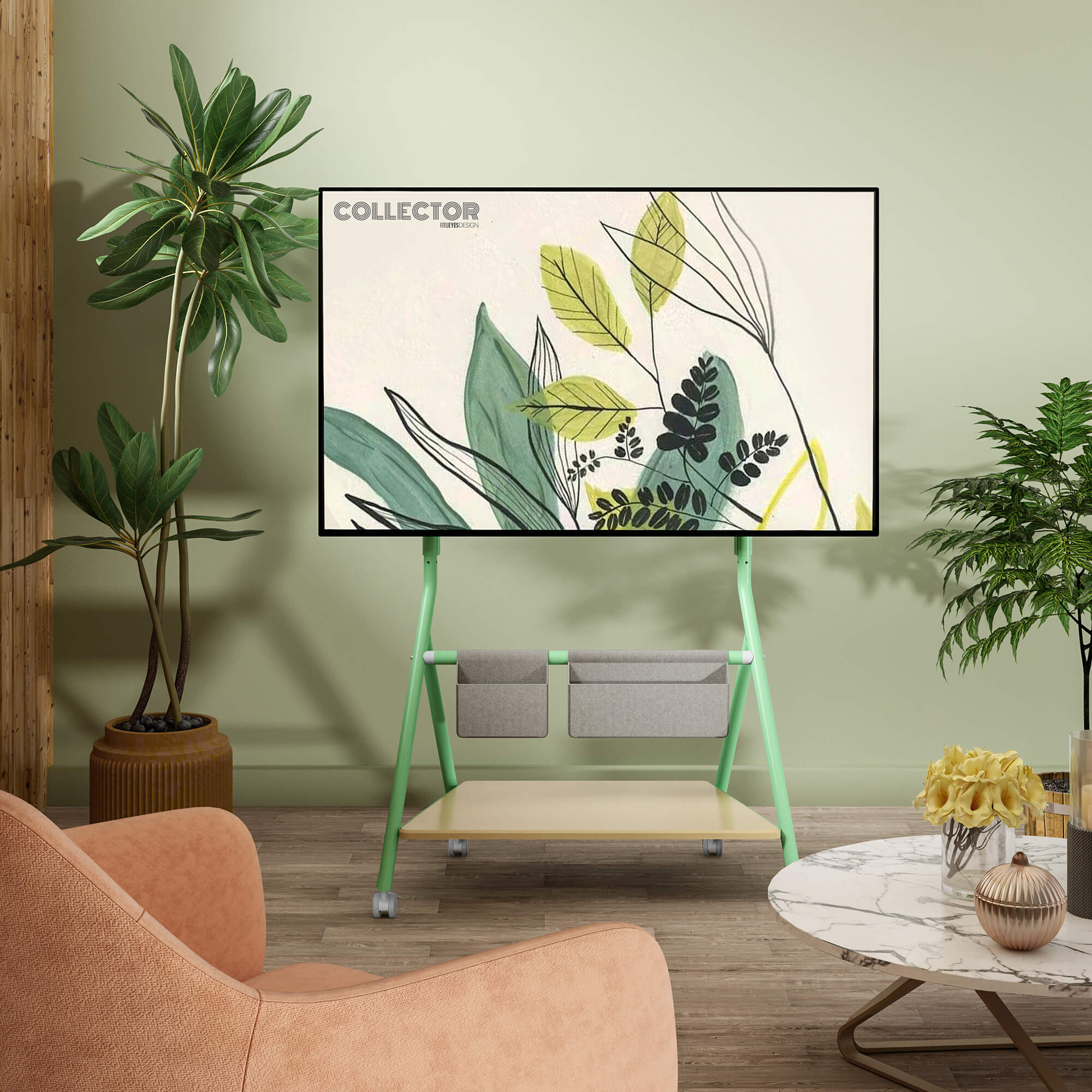 mint green tv stand with casters for 78 inch television