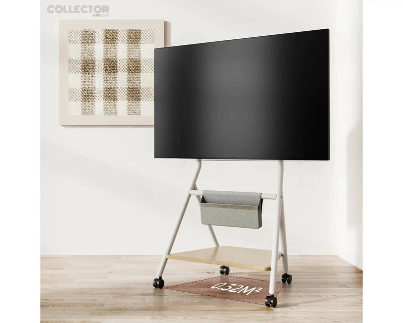 white tv stand in the corner FITUEYES Collector 43-65 inches