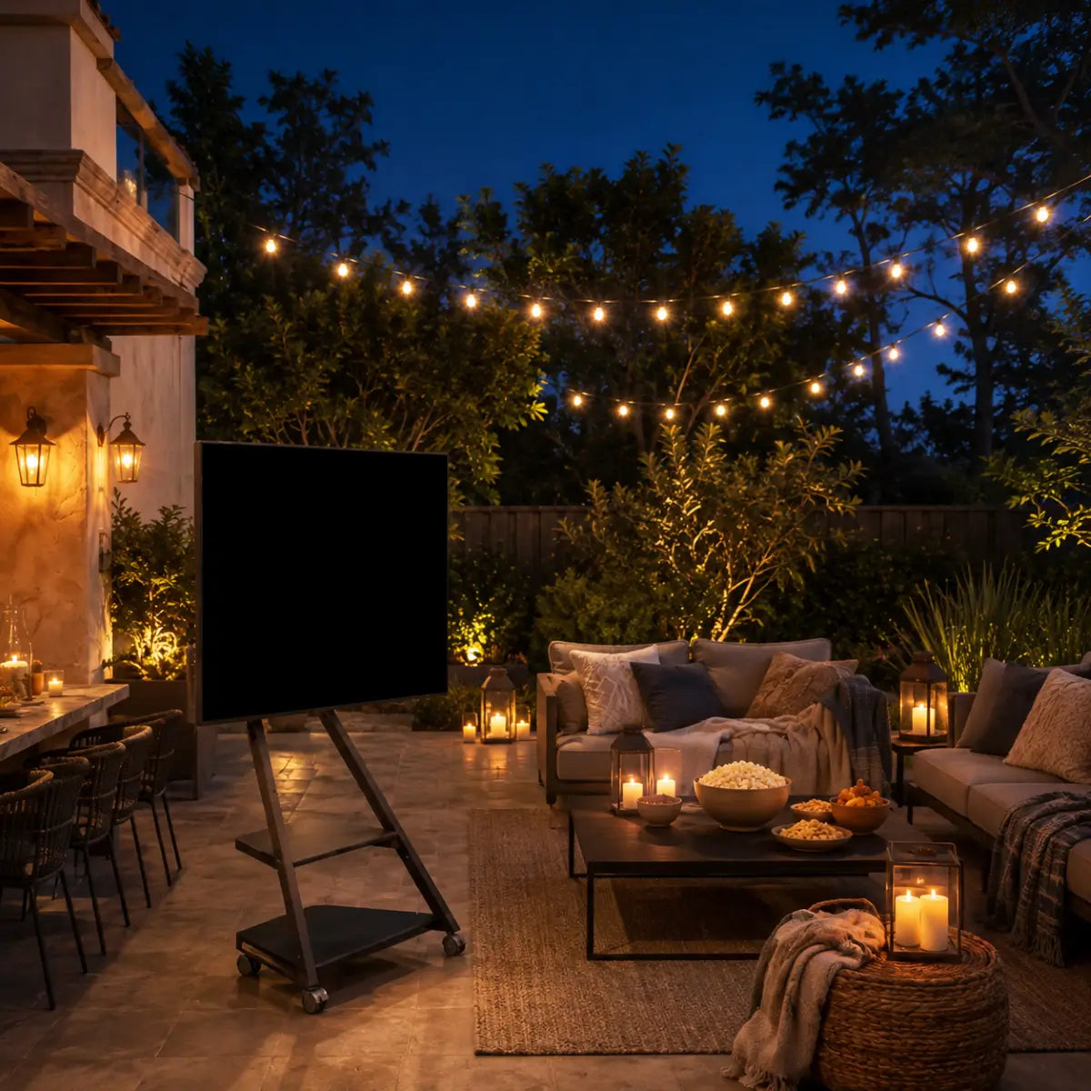 Outdoor TV stand for a summer film night