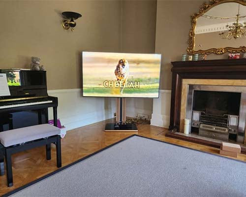 tv stand with fireplace next to it, refined style, minimalist luxury