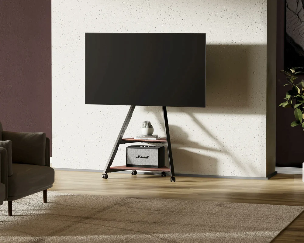 Floor TV Stand With Wheels Eiffel Series 32-65 Inch - Walnut