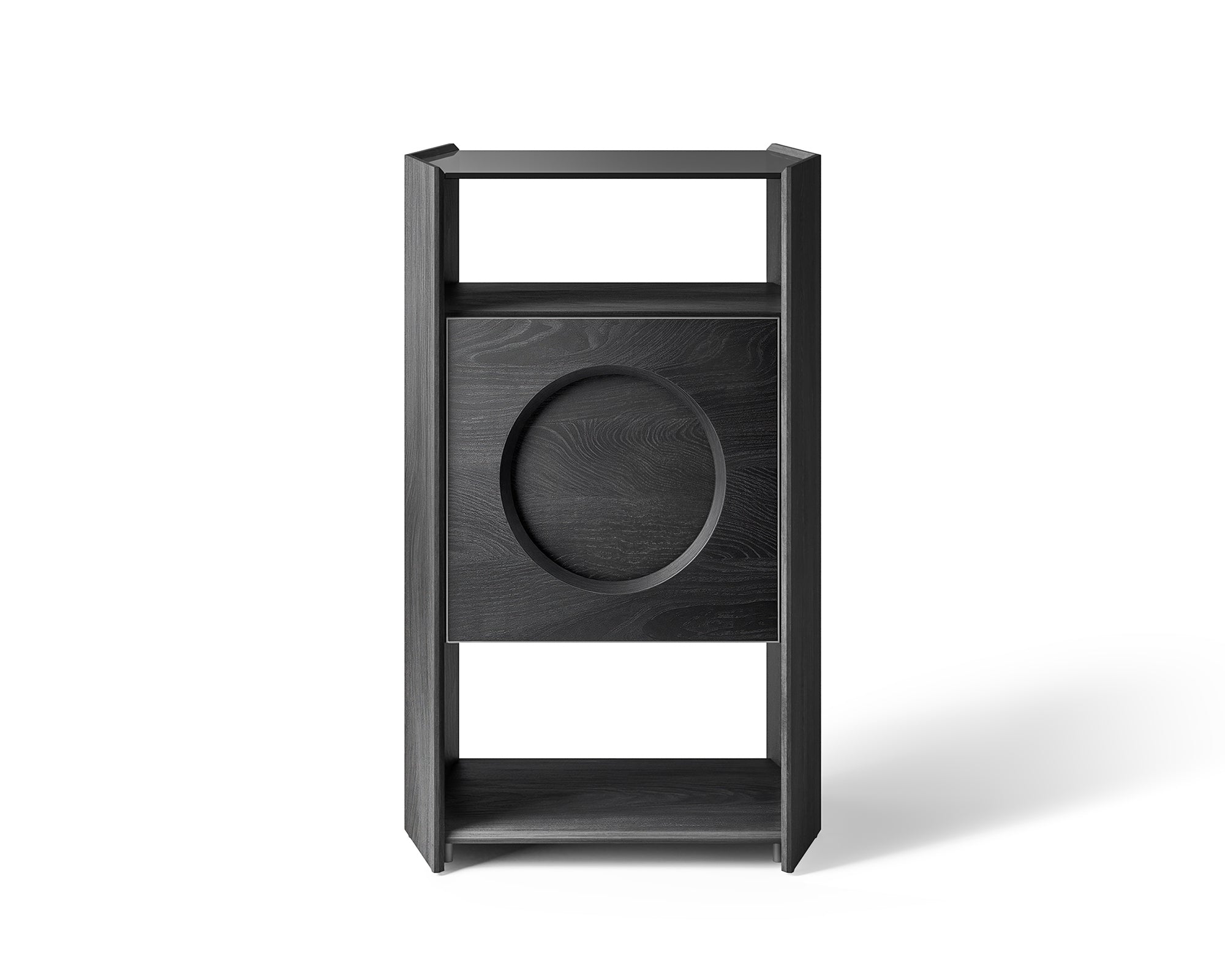Modern record player table for vinyl storage