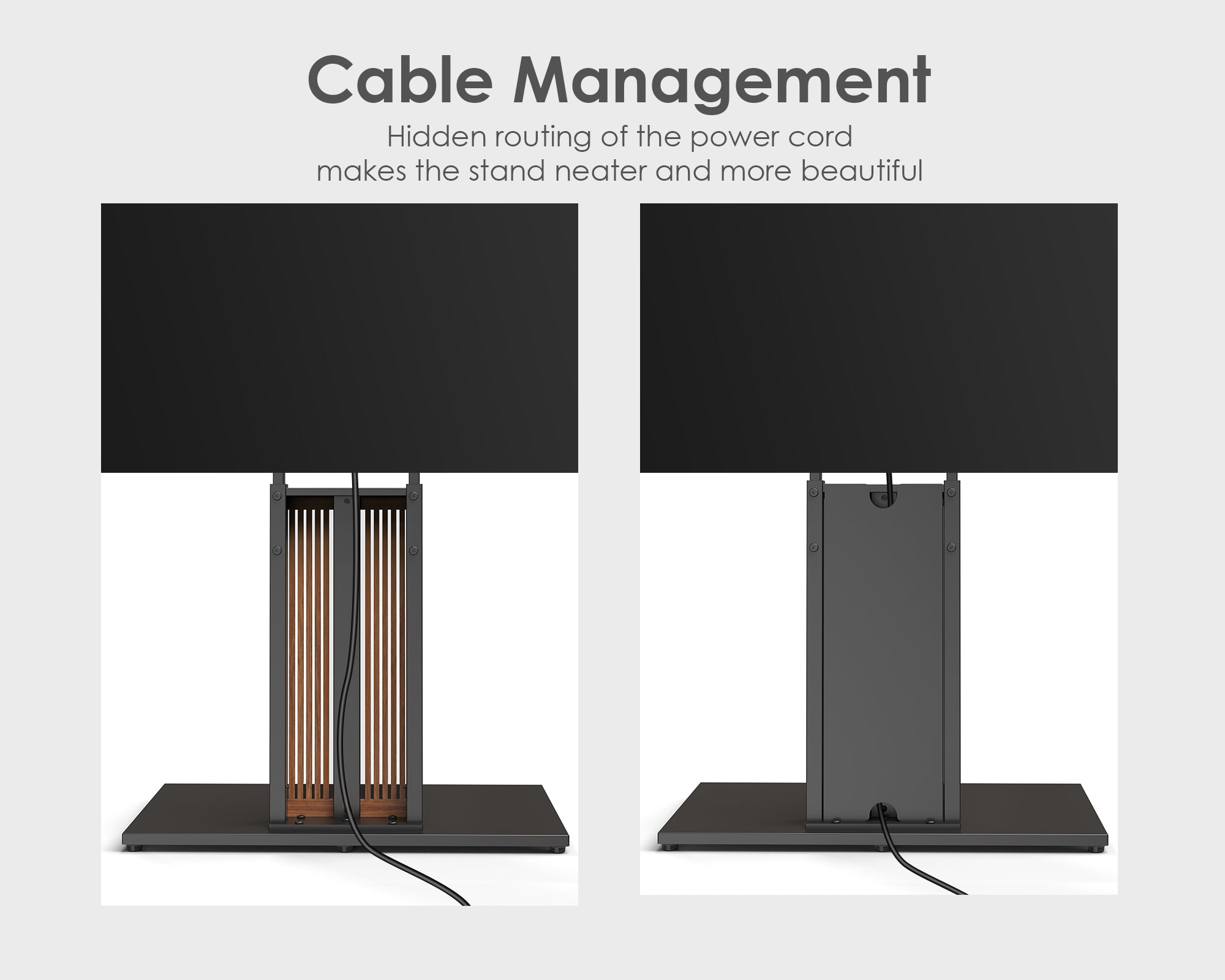 Front and rear views of the Zen FT88 walnut TV stand with concealed cable routing