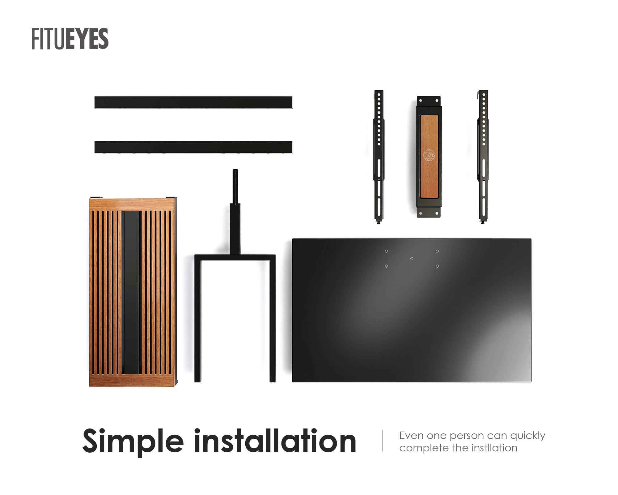 Exploded view of the Zen FT88 walnut TV stand parts for straightforward assembly