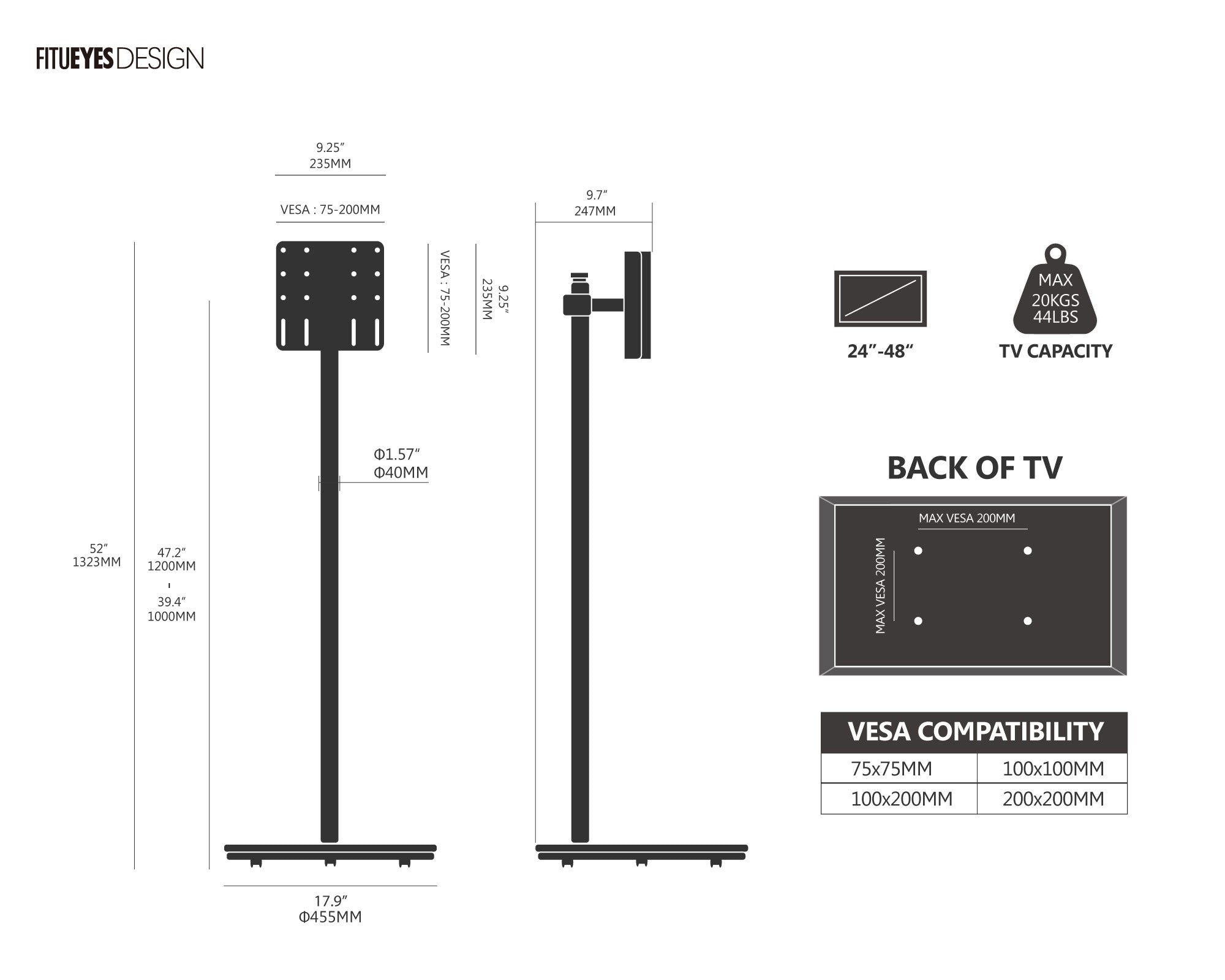 Floor TV Stand Master Series V2 PRO 24-48 Inch