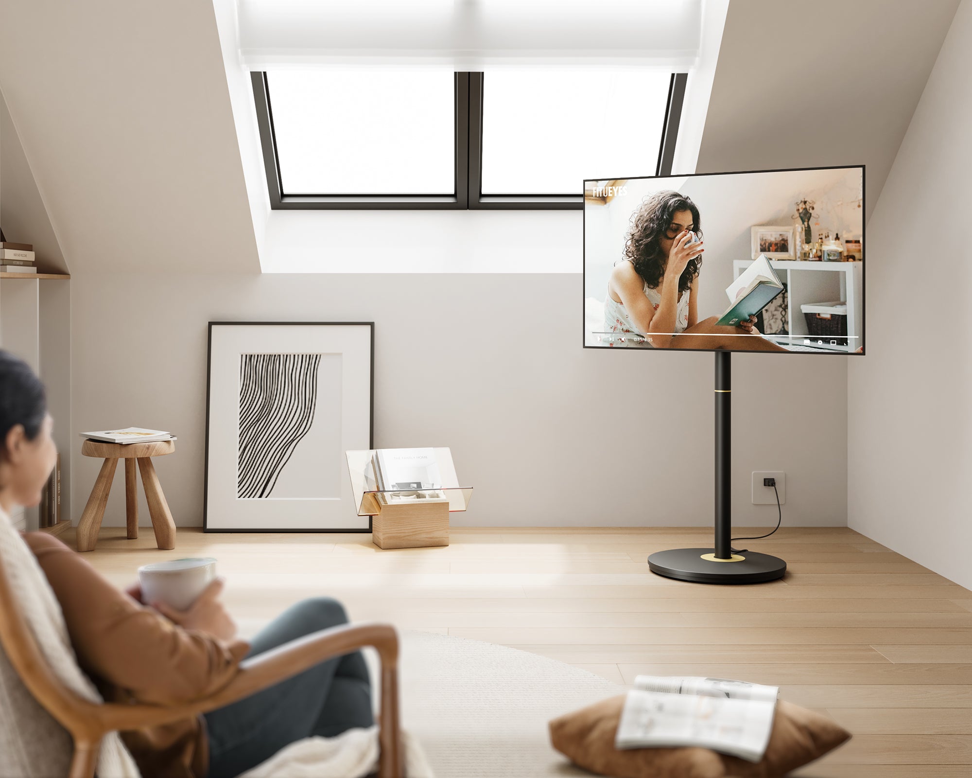 corner tv stand in attic