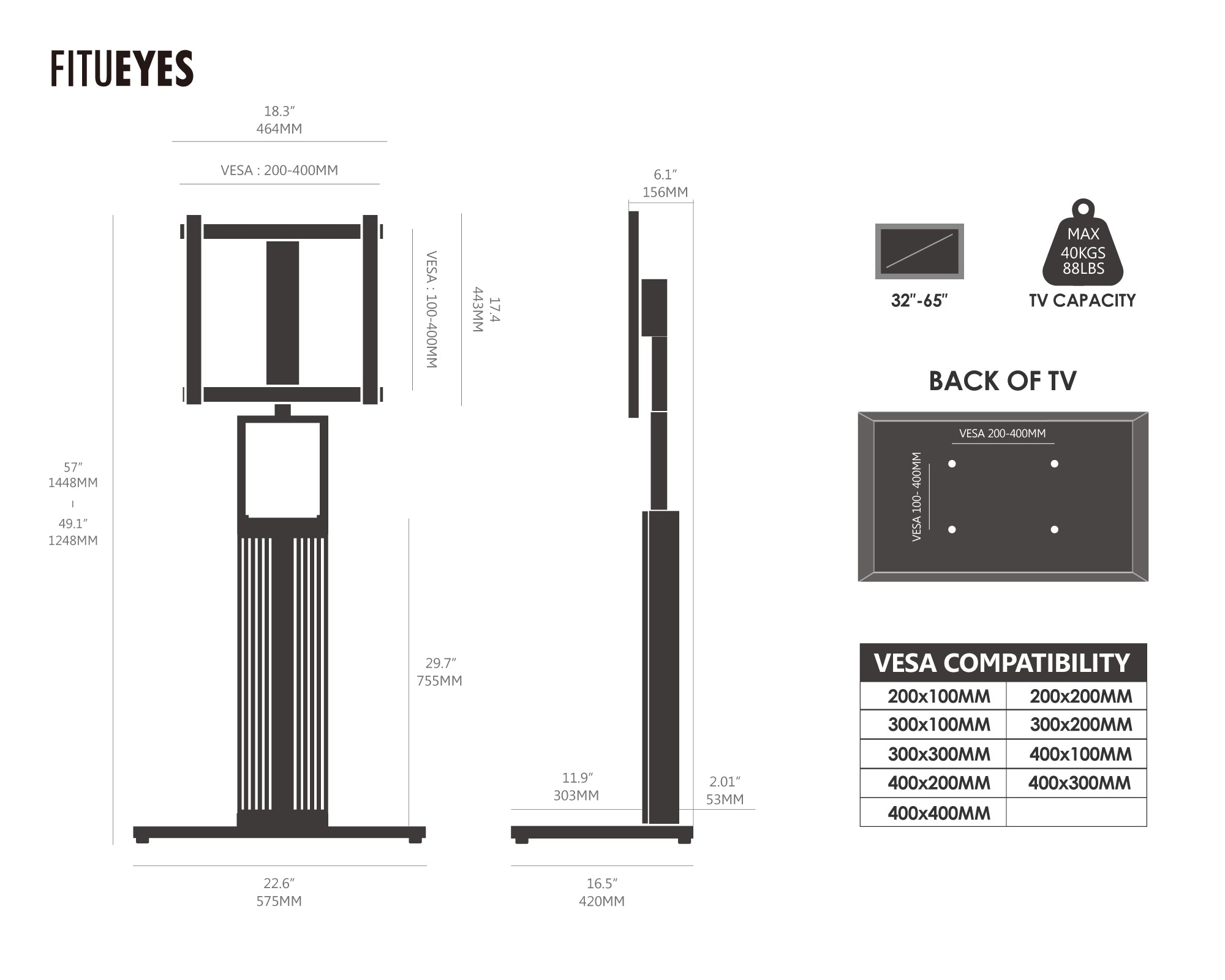 Floor TV Stand Zen Series 32-65 inch