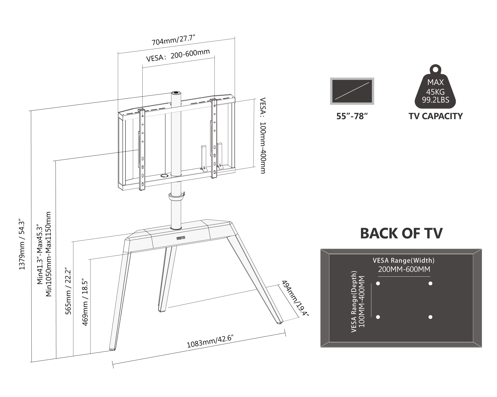 Floor TV Stand Picasso Series 55-78 Inch