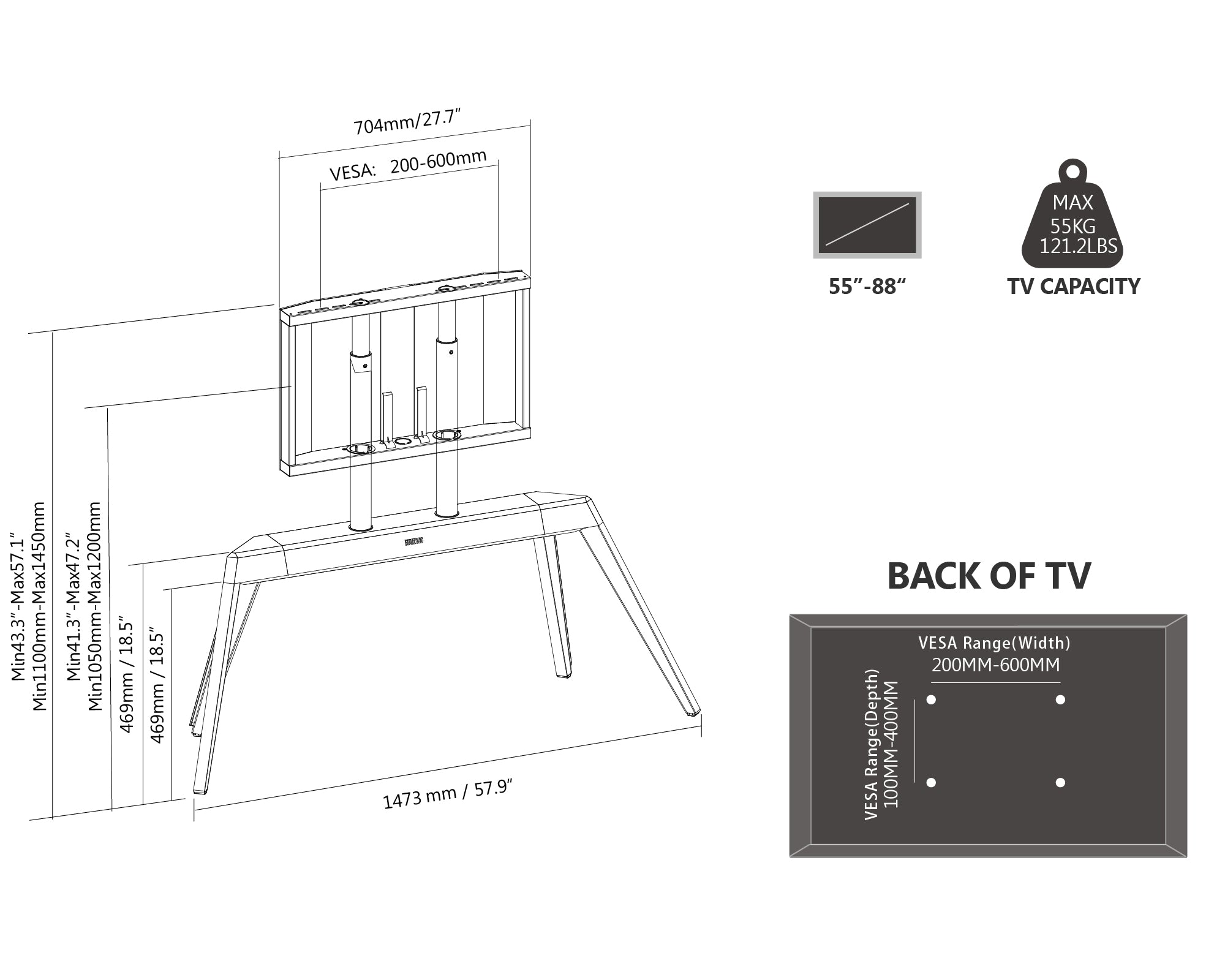 Floor TV Stand Easel Picasso Series 65-88 Inch