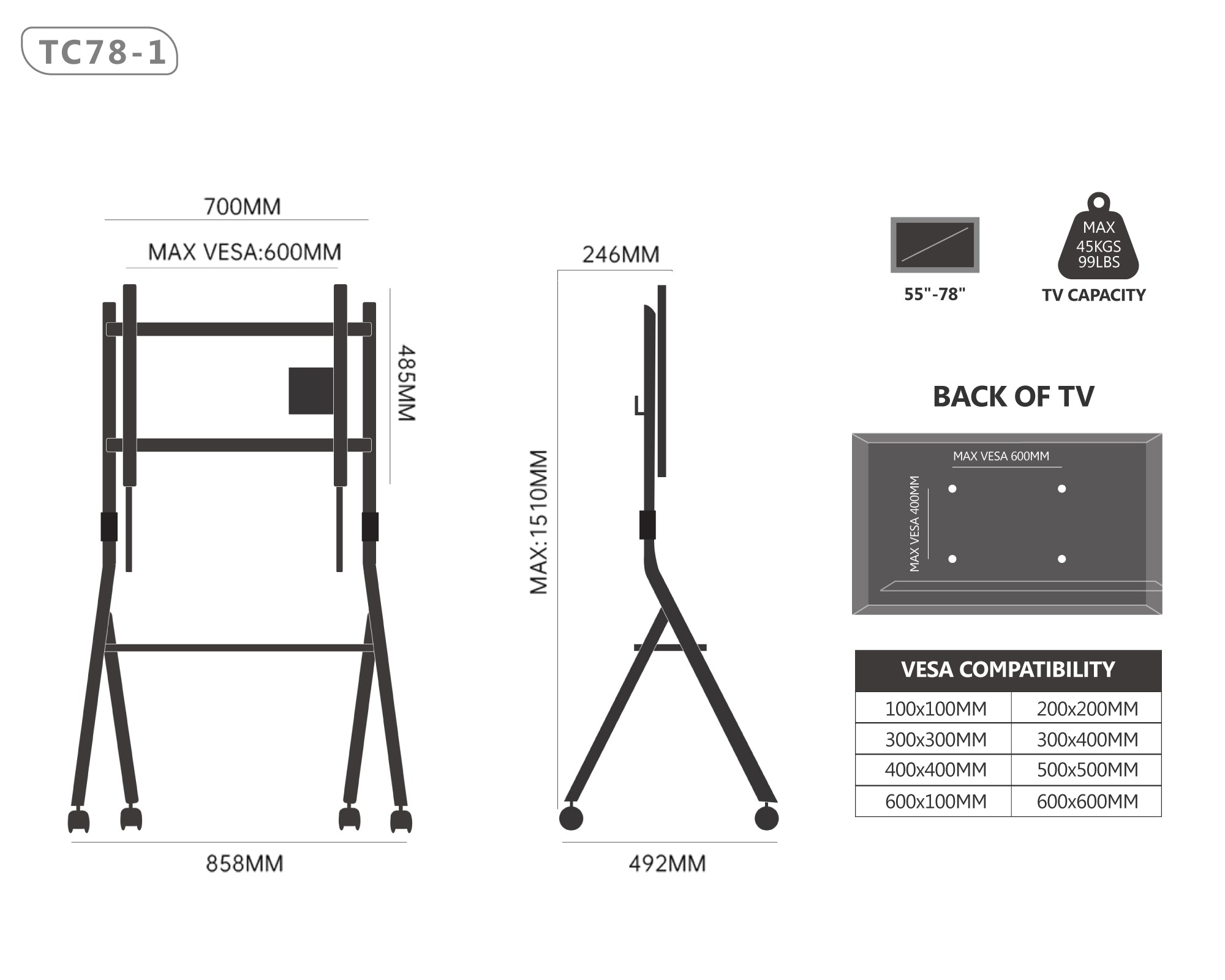 Floor TV Stand large Storage Collector Series 55-78 Inch