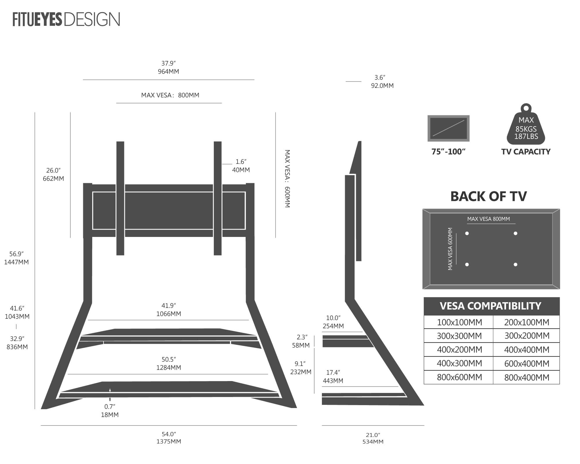 Floor TV Stand Eiffel Series 75-100 Inch