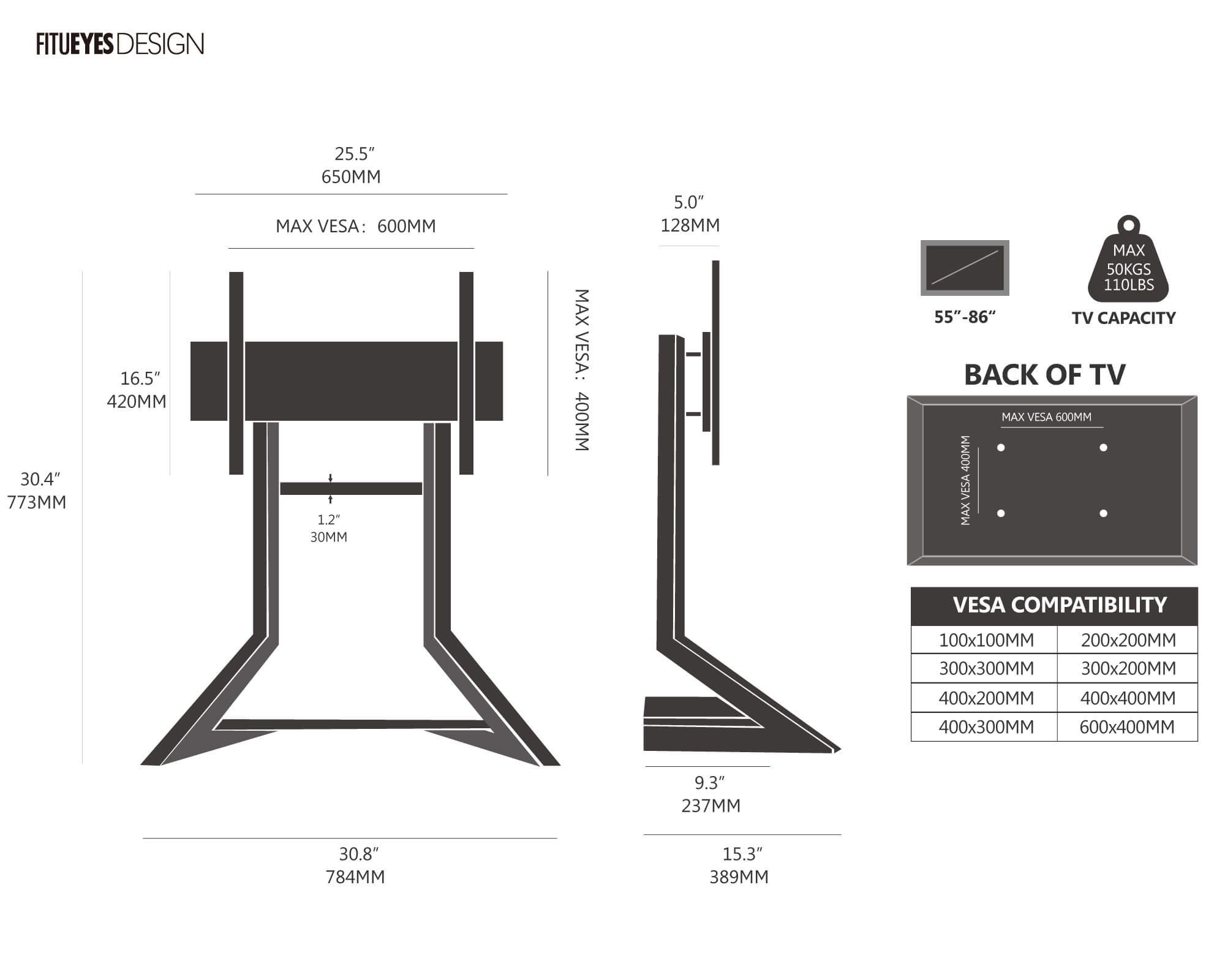 Tabletop TV Stand Eiffel Series 55-85 inch