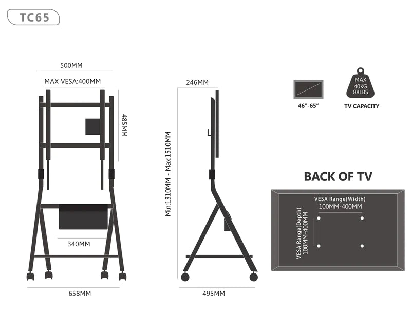 Floor TV Stand Portable Storage Collector Series 46-65 Inch