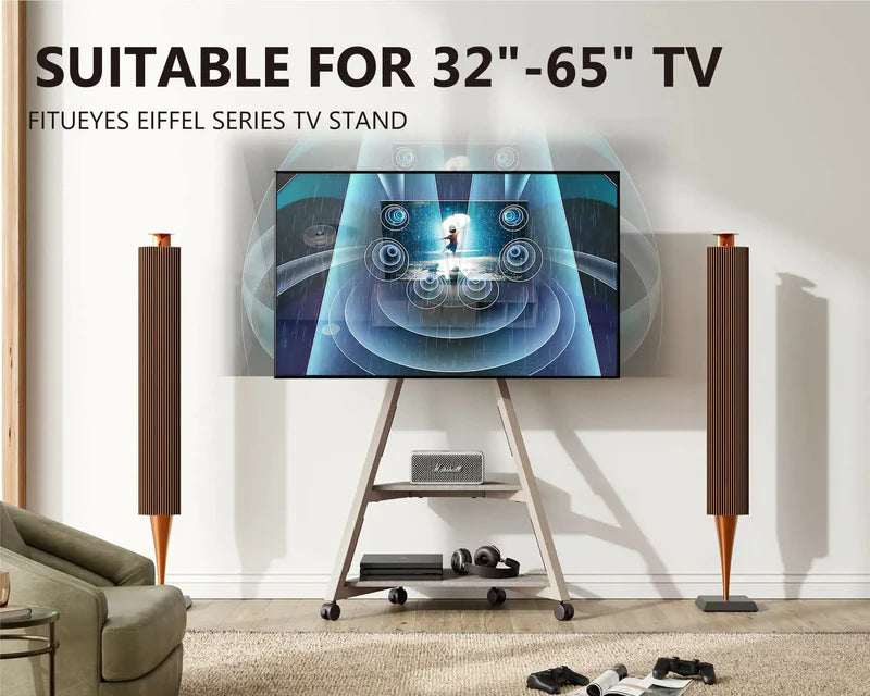 Floor TV Stand With Wheels Eiffel Series 32-65 Inch - Camel