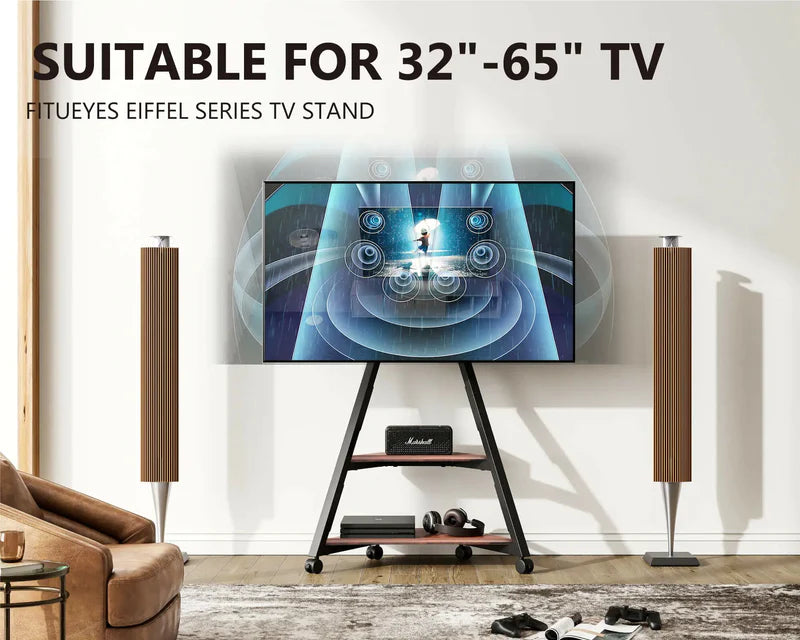 Floor TV Stand With Wheels Eiffel Series 32-65 Inch - Walnut