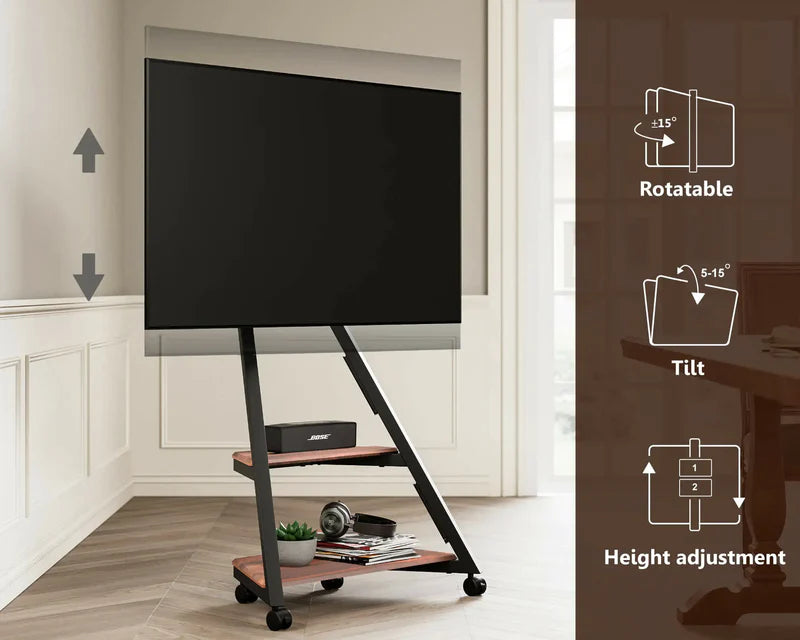 Floor TV Stand With Wheels Eiffel Series 32-65 Inch - Walnut